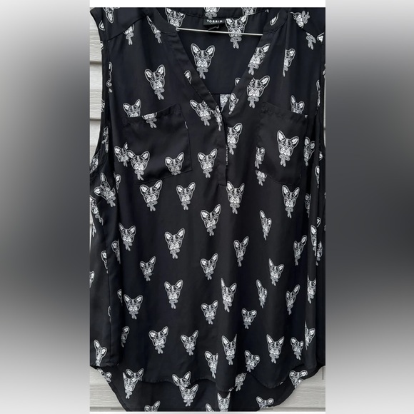 Torrid Harper Blouse Size Boston Terrier/Frenchie Dog Sleeveless Black White - Picture 7 of 9